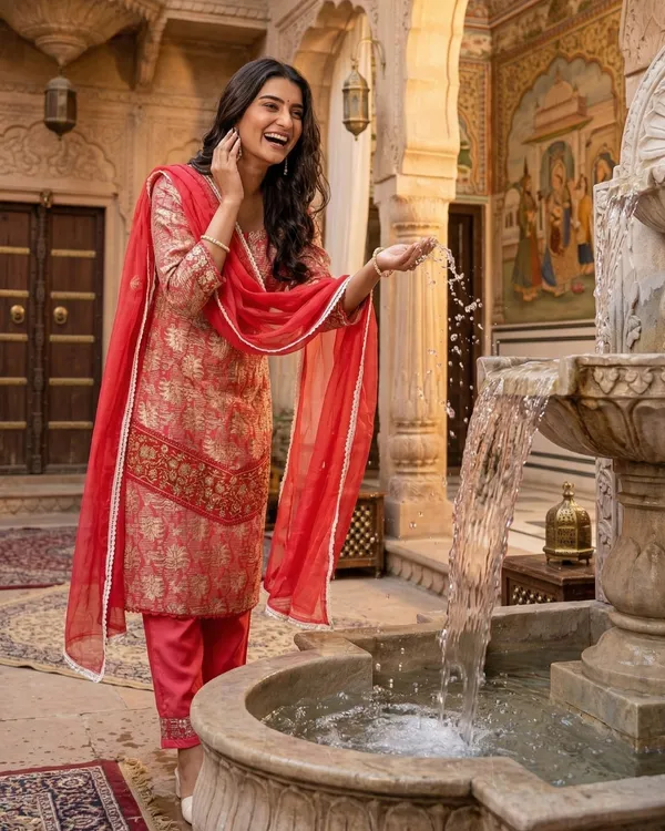 Womens_Coral_Pink_Rayon_Printed_And_Embroidered_Kurti_Pant_Dupatta_Set_|_Ethnic_Festive_Party_Wear_Kurta_Set_For_Women