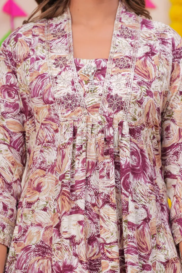 Womens_Wine_Floral_Printed_Rayon_Kurti_Pant_Dupatta_Set_With_Embroidered_Square_Neck_And_Gathered_Flared_Design