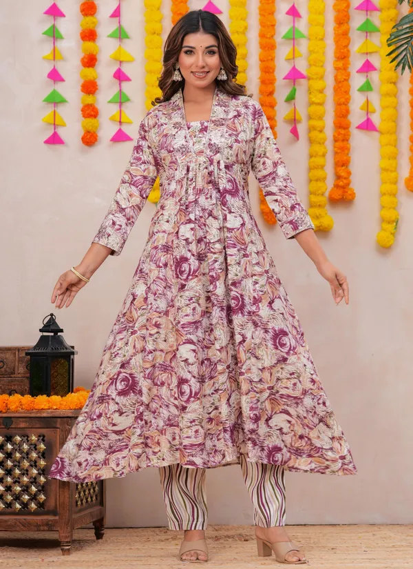Womens_Wine_Floral_Printed_Rayon_Kurti_Pant_Dupatta_Set_With_Embroidered_Square_Neck_And_Gathered_Flared_Design