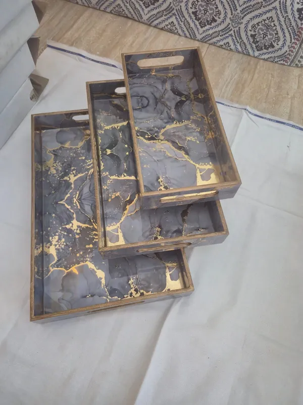 Gold_And_Grey_Wooden_Contemporary_Purple_Marble_Effect_Serving_Trays_Set_Of_3