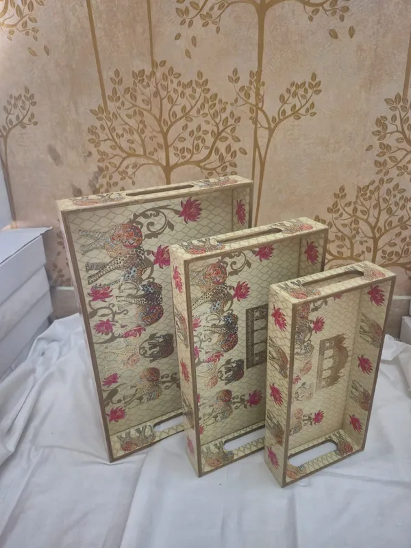 Gold_And_Beige_Wooden_Oriental_Dragon_Lotus_Motif_Serving_Trays_Set_Of_3