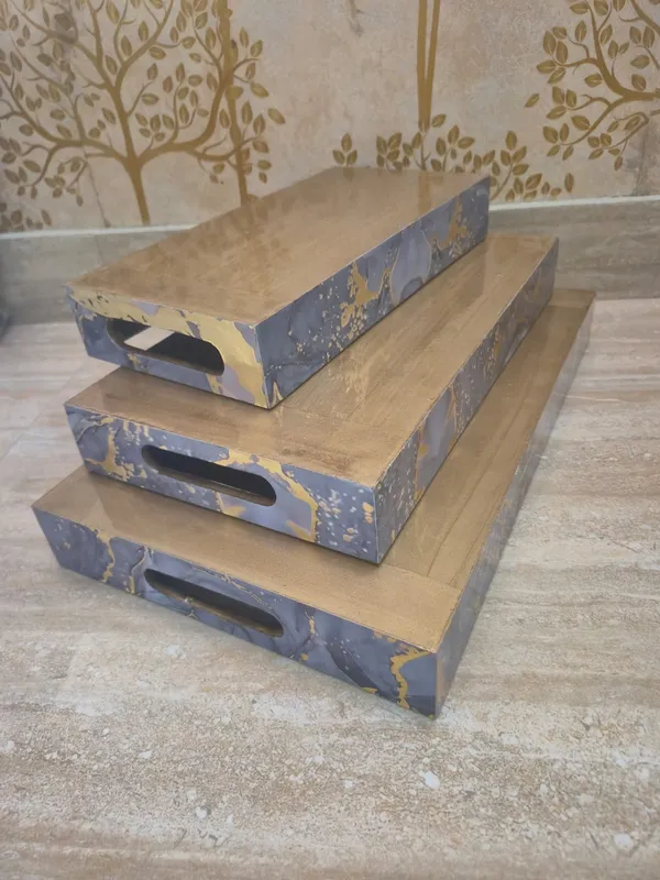 Gold_And_Grey_Wooden_Contemporary_Purple_Marble_Effect_Serving_Trays_Set_Of_3