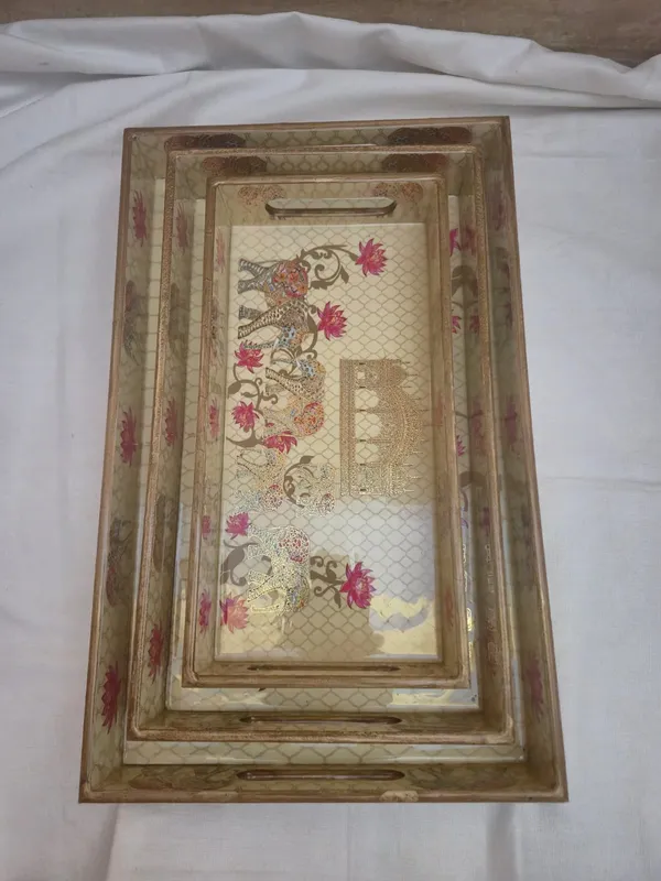 Gold_And_Beige_Wooden_Oriental_Dragon_Lotus_Motif_Serving_Trays_Set_Of_3