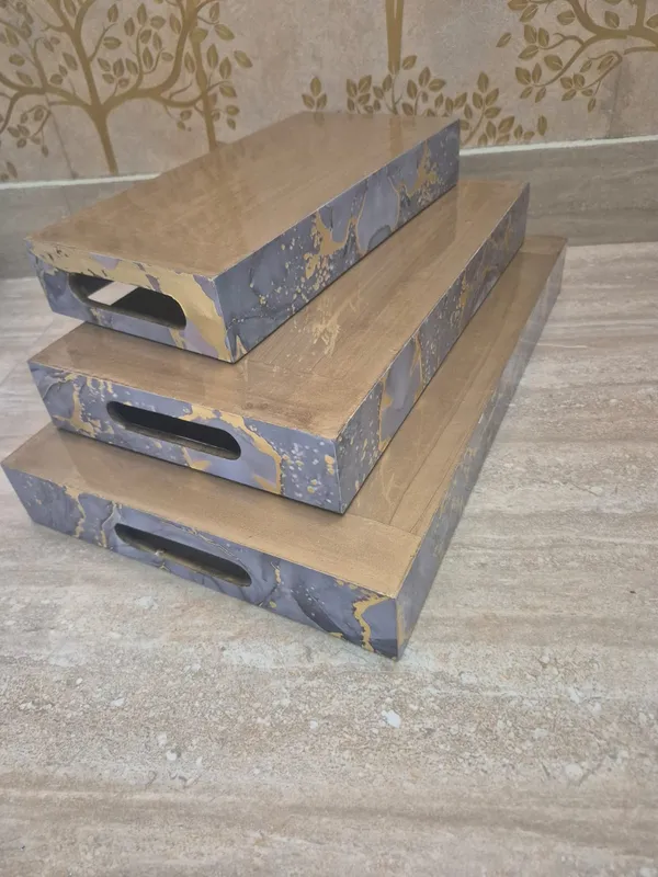 Gold_And_Grey_Wooden_Contemporary_Purple_Marble_Effect_Serving_Trays_Set_Of_3