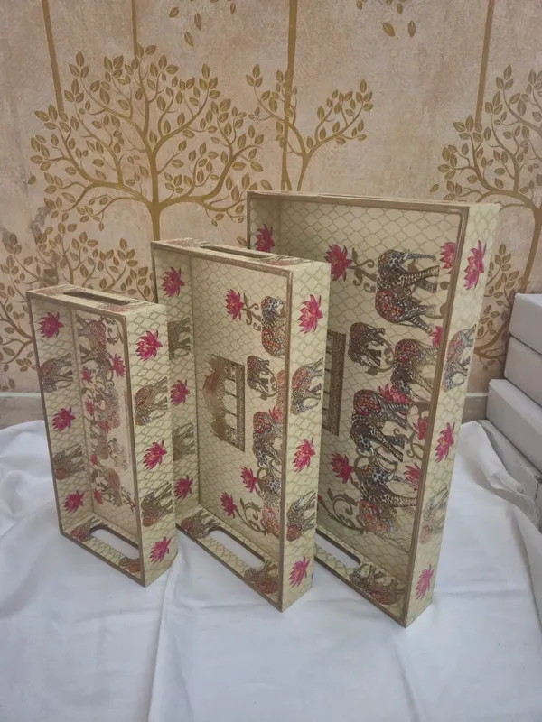 Gold_And_Beige_Wooden_Oriental_Dragon_Lotus_Motif_Serving_Trays_Set_Of_3