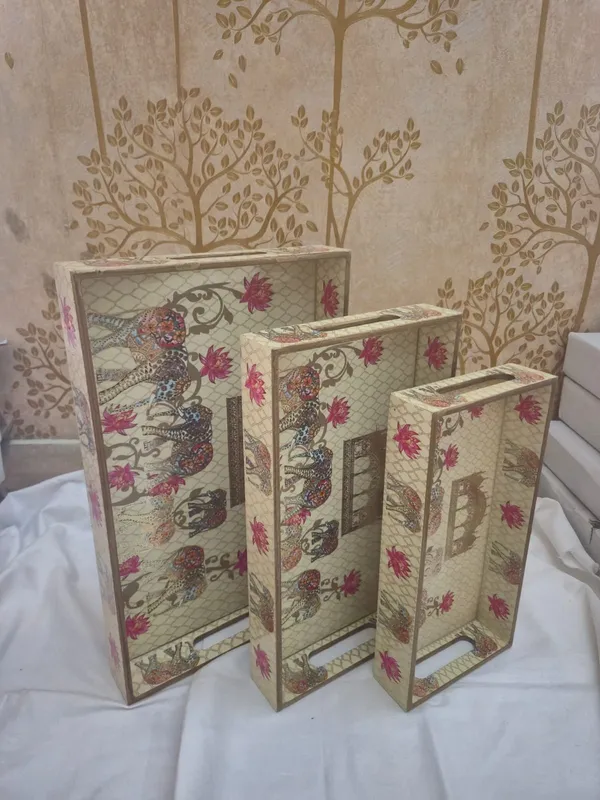 Gold_And_Beige_Wooden_Oriental_Dragon_Lotus_Motif_Serving_Trays_Set_Of_3