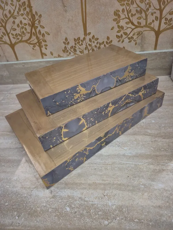 Gold_And_Grey_Wooden_Contemporary_Purple_Marble_Effect_Serving_Trays_Set_Of_3