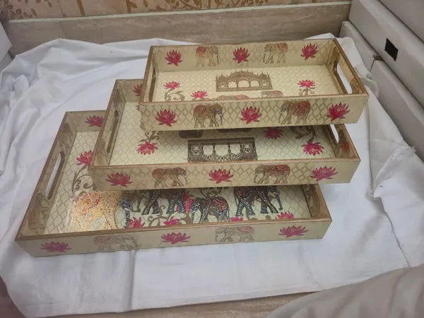 Gold_And_Beige_Wooden_Oriental_Dragon_Lotus_Motif_Serving_Trays_Set_Of_3