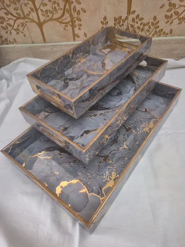 Gold_And_Grey_Wooden_Contemporary_Purple_Marble_Effect_Serving_Trays_Set_Of_3