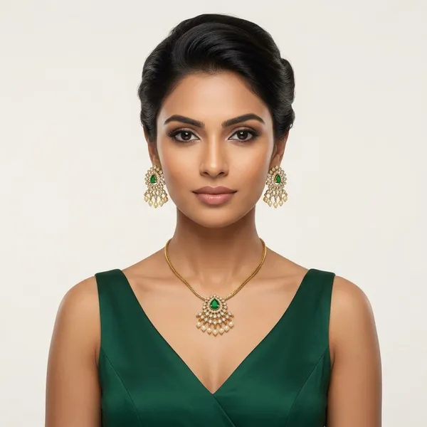 Golden_And_Green_Brass_Necklace_Set_For_Women