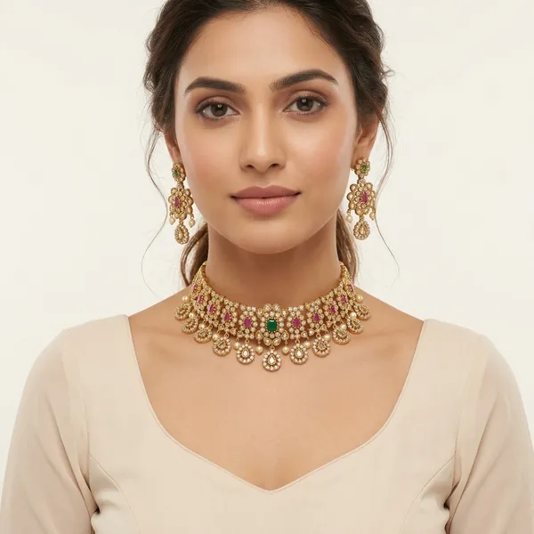 Multicolour_Brass_Choker_Set_For_Women