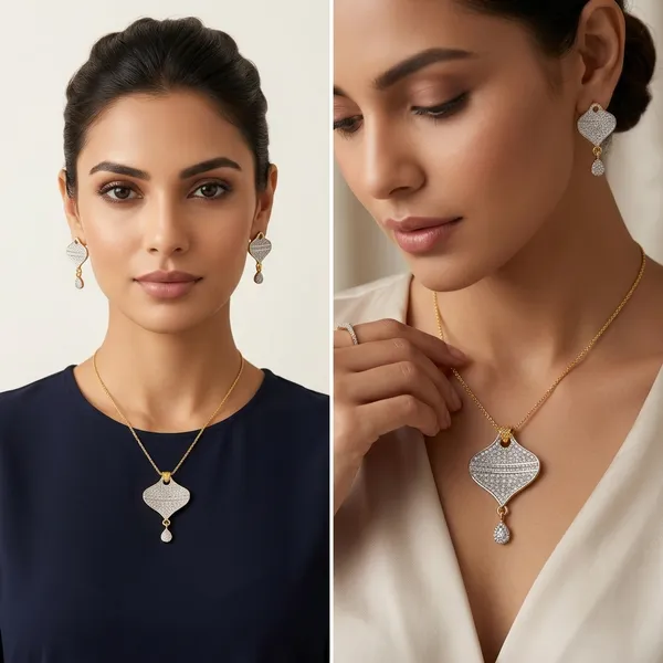 Golden_And_White_Mazak_Diamond_Pendent_Set_With_Earrings_For_Women_Without_Chain