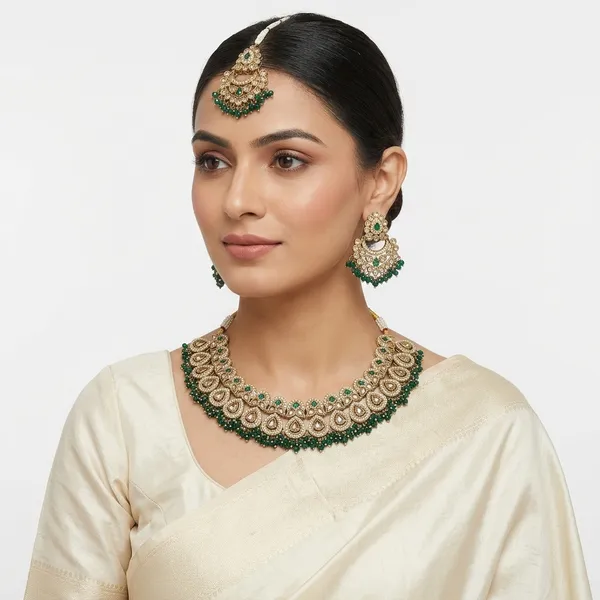 Green_Brass_Kundan_Necklace_Set_For_Women