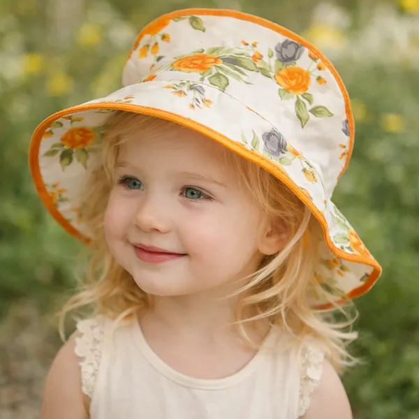 Akinoskids_Summer_Roses_Pattern_Bowler_Kids_Unisex_Hat_Orange_(Pack_Of_3)