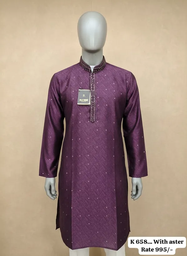 Purple_Cotton_Blend_Embroidered_Kurta_For_Men