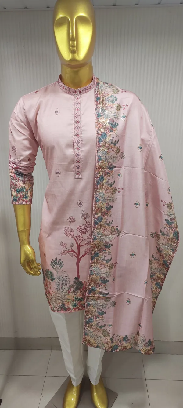 Pink_Silk_Blend_Embroidered_Kurta_For_Men