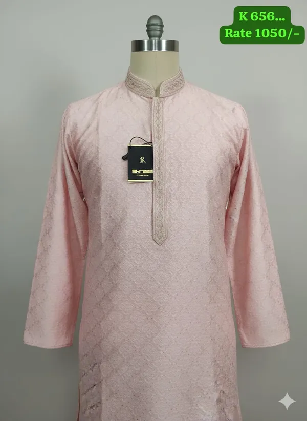 Pink_Cotton_Blend_Embroidered_Kurta_For_Men