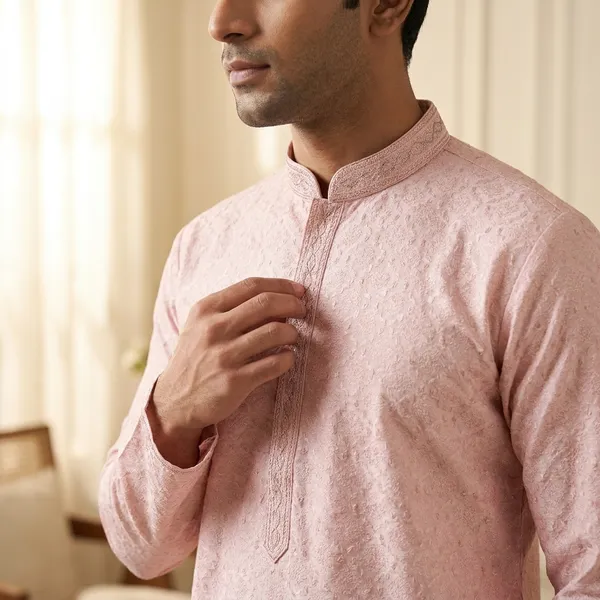 Pink_Cotton_Blend_Embroidered_Kurta_For_Men