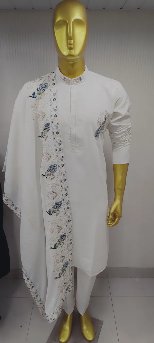 White_Cotton_Embroidered_Kurta_For_Men