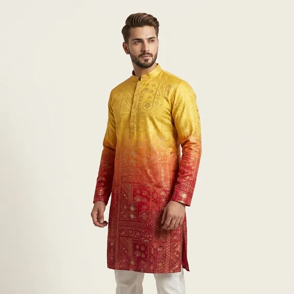 Multicolor_Silk_Blend_Embroidered_Kurta_For_Men