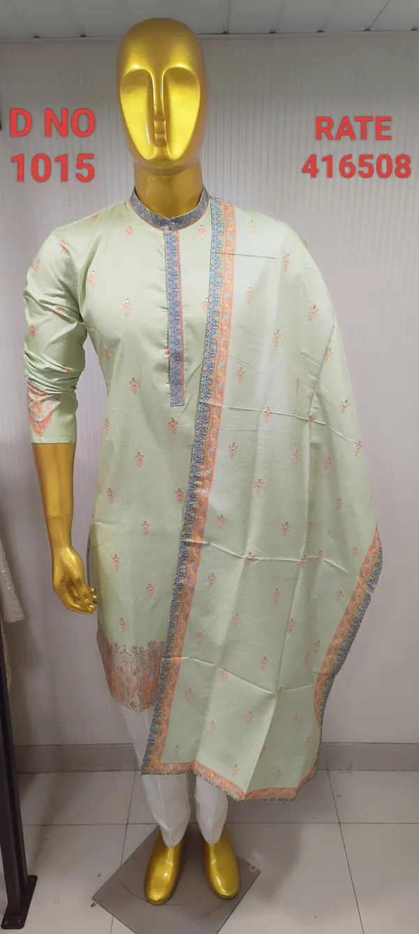 Green_Silk_Blend_Embroidered_Kurta_Set_For_Men