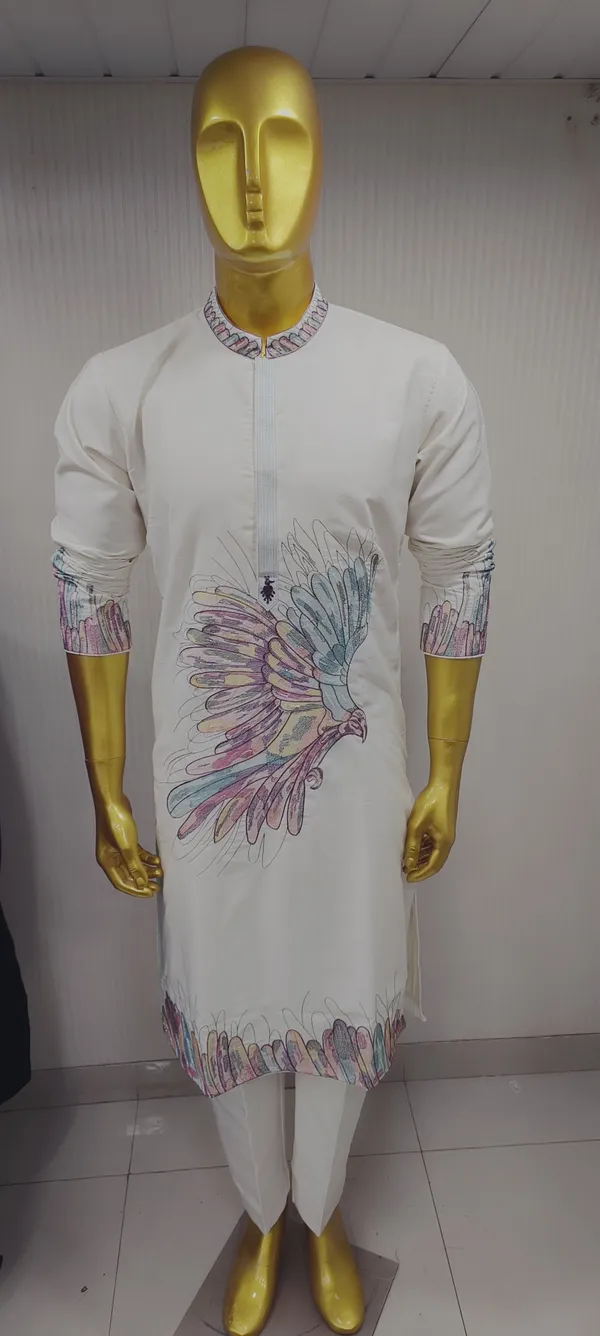 White_Cotton_Embroidered_Kurta_For_Men