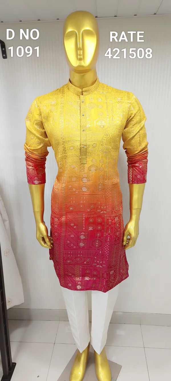Multicolor_Silk_Blend_Embroidered_Kurta_For_Men