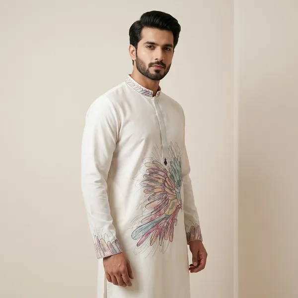 White_Cotton_Embroidered_Kurta_For_Men