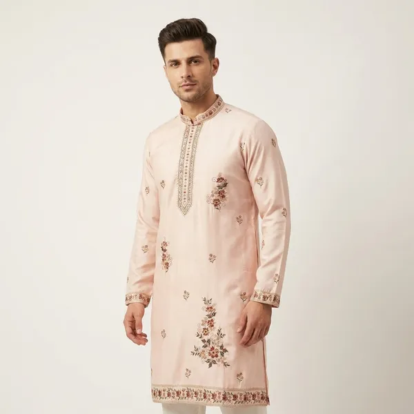White_Cotton_Embroidered_Kurta_For_Men