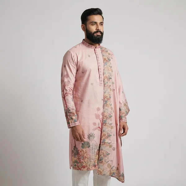 Pink_Silk_Blend_Embroidered_Kurta_For_Men