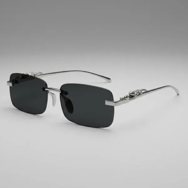 Rimless_Rectangular_Sunglasses_With_Clear_Temples_And_Dark_Lenses