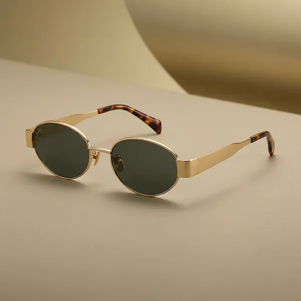 Vintage_Gold_Frame_Oval_Sunglasses_With_Dark_Green_Lenses
