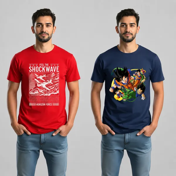Dragon_Ball_Z_Character_Collage_Navy_Blue_T-Shirt_And_Feel_The_Shockwave_Red_Graphic_T-Shirt_For_Men_(Pack_Of_2)