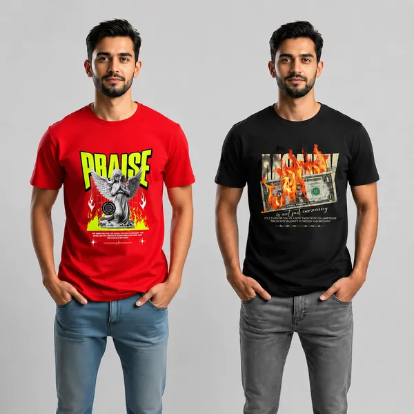Money_Burning_Graphic_Black_T-Shirt_And_Red_Graphic_Print_T-Shirt_With_Praise_Angel_Design_For_Men_(Pack_Of_2)