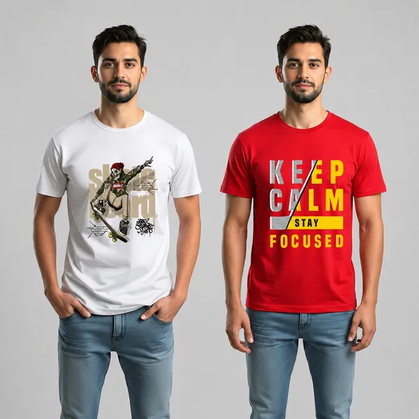 Keep_Calm_Stay_Focused_Graphic_Printed_Red_T-Shirt_And_Skate_On_Skeleton_Graphic_White_T-Shirt_For_Men_(Pack_Of_2)