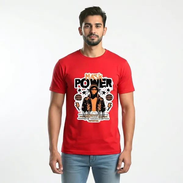 Mask_Power_Graphic_Print_Red_Cotton_T-Shirt_For_Men