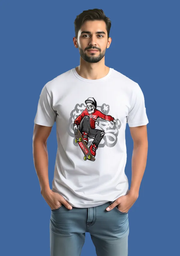Stand_Strong_Graphic_Print_White_T-Shirt_And_White_Graphic_T-Shirt_With_Skateboarding_Character_Print_For_Men(Pack_Of_2)