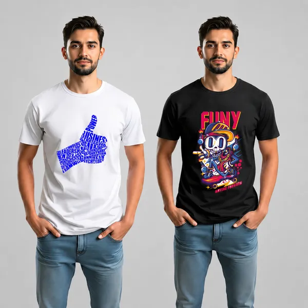 Funy_Skull_Skater_Graphic_Black_T-Shirt_And_Business_Motivational_Thumbs_Up_Graphic_T-Shirt_(Pack_Of_2)