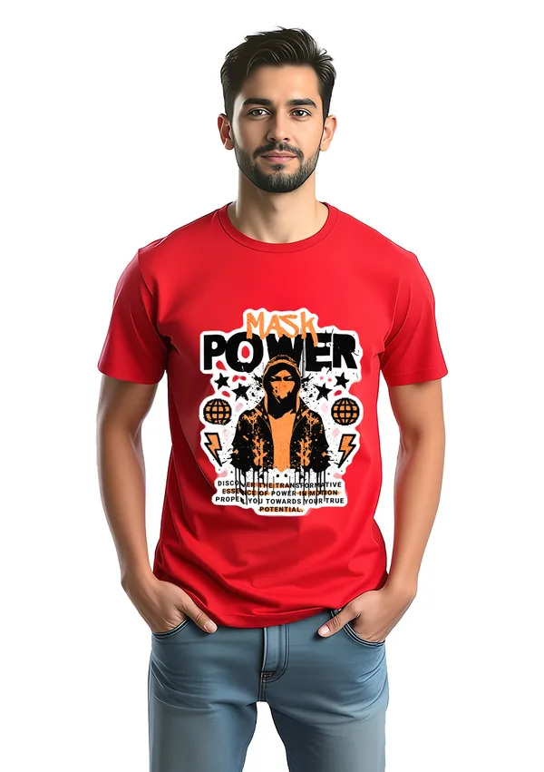 Mask_Power_Graphic_Print_Red_Cotton_T-Shirt_For_Men