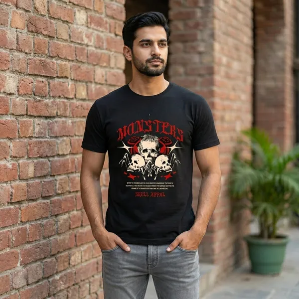Monsters_Skull_Attitude_Graphic_Print_Black_T-Shirt_For_Men