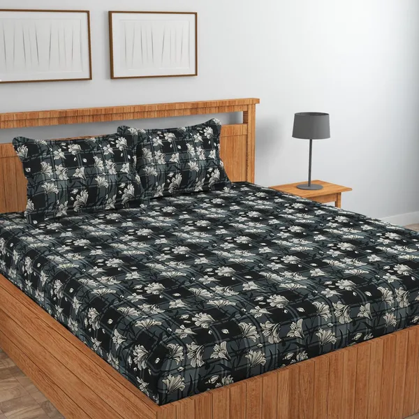 New_Blatts_Presents_King_Size_Bedsheet_90x100_Inch_with_2_Pillow_Covers_Cotton_Blend_Soft_Breathable_Printed_Flat_Bed_Sheet_for_Double_Bed_All_Season_Washable_Wrinkle_Resistant_Bedroom_Bedding
