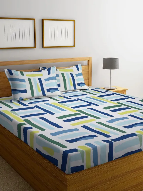 New_Blatts_Presents_King_Size_Bedsheet_90x100_Inch_with_2_Pillow_Covers_Cotton_Blend_Soft_Breathable_Printed_Flat_Bed_Sheet_for_Double_Bed_All_Season_Washable_Wrinkle_Resistant_Bedroom_Bedding