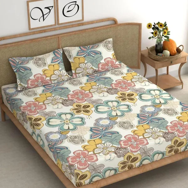 New_Blatts_Presents_King_Size_Bedsheet_90x100_Inch_with_2_Pillow_Covers_Cotton_Blend_Soft_Breathable_Printed_Flat_Bed_Sheet_for_Double_Bed_All_Season_Washable_Wrinkle_Resistant_Bedroom_Bedding