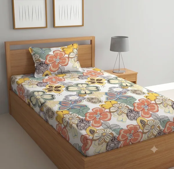 New_Blatts_Single_Bedsheet_60x90_Inch_with_1_Pillow_Cover_Cotton_Blend_Soft_Breathable_Printed_Flat_Bed_Sheet_for_Single_Bed_All_Season_Wrinkle_Resistant_Washable_Bedroom_Bedding_Home_Furnishing