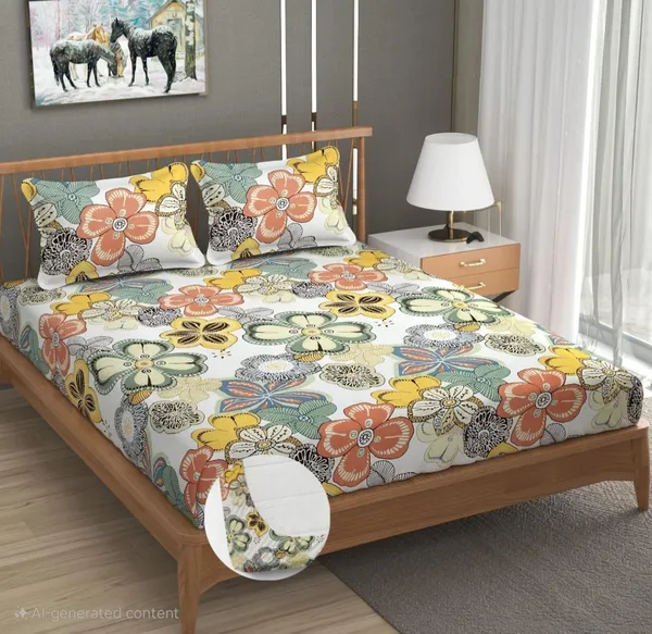 New_Blatts_Double_Bed_Fitted_Bedsheet_72x78x10_Inch_with_2_Pillow_Covers_Full_Elastic_Cotton_Blend_Soft_Breathable_Deep_Pocket_Mattress_Fitted_Bed_Sheet_Washable_Wrinkle_Resistant_All_Season_Bedding