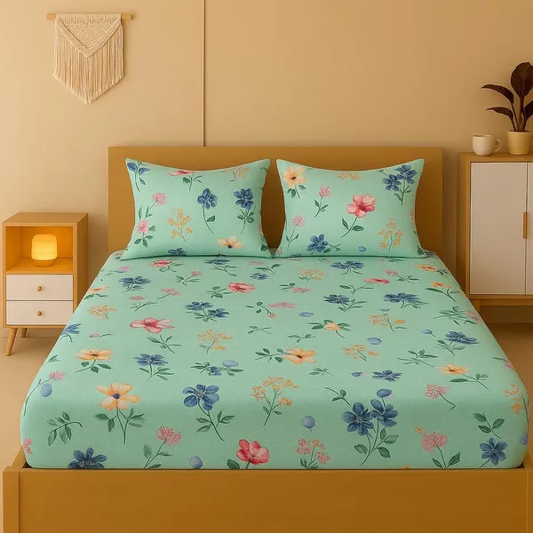 New_Blatts_Presents_King_Size_Bedsheet_90x100_Inch_with_2_Pillow_Covers_Cotton_Blend_Soft_Breathable_Printed_Flat_Bed_Sheet_for_Double_Bed_All_Season_Washable_Wrinkle_Resistant_Bedroom_Bedding