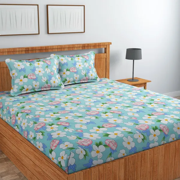 Aqua_Flowers_Bedsheet
