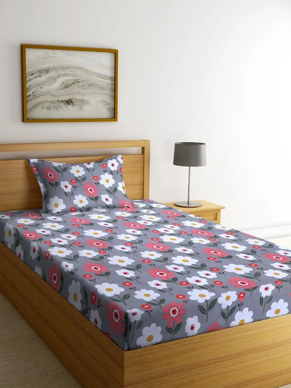 Grey_Pink_Flower_Bedsheet