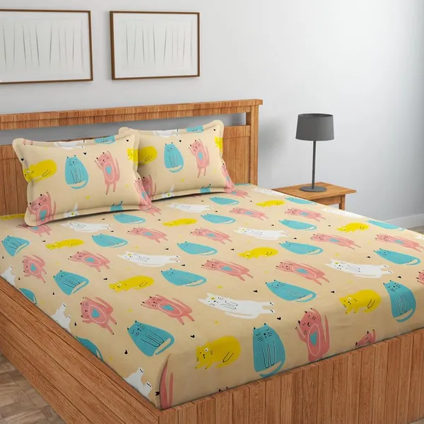 New_Blatts_Presents_King_Size_Bedsheet_90x100_Inch_with_2_Pillow_Covers_Cotton_Blend_Soft_Breathable_Printed_Flat_Bed_Sheet_for_Double_Bed_All_Season_Washable_Wrinkle_Resistant_Bedroom_Bedding