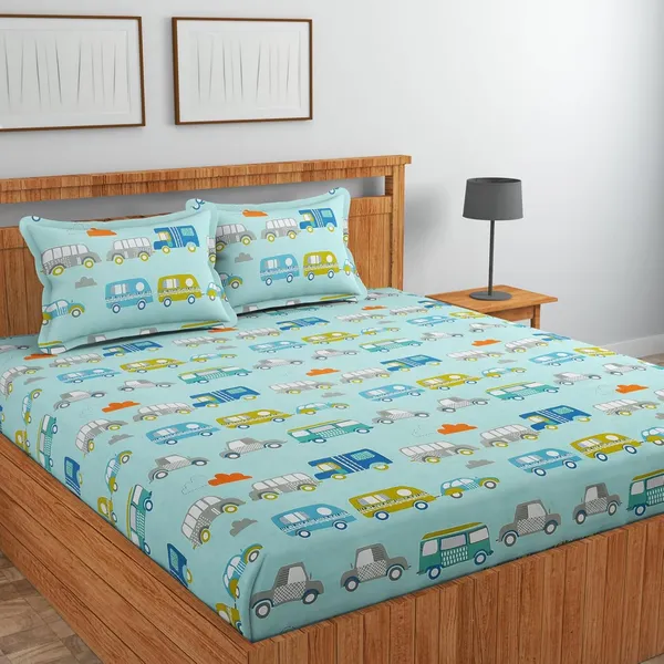 New_Blatts_Presents_King_Size_Bedsheet_90x100_Inch_with_2_Pillow_Covers_Cotton_Blend_Soft_Breathable_Printed_Flat_Bed_Sheet_for_Double_Bed_All_Season_Washable_Wrinkle_Resistant_Bedroom_Bedding